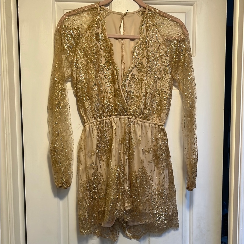 Gold Sequin Long Sleeve Romper